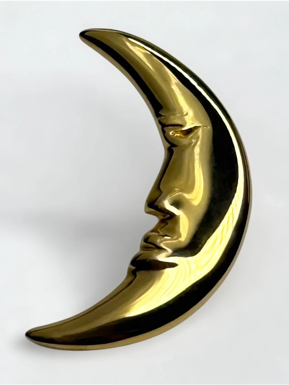 Vintage Signed CAROLEE Gold Crescent Moon Face Man in Moon Celestial Brooch Pin